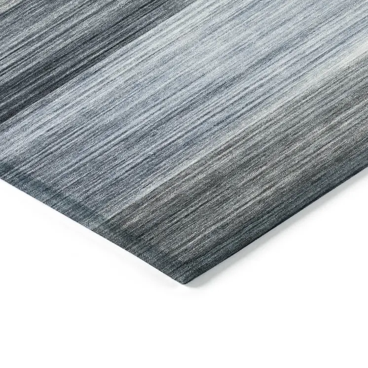 9' X 12' Denim Blue And Ivory Striped Washable Indoor Outdoor Area Rug