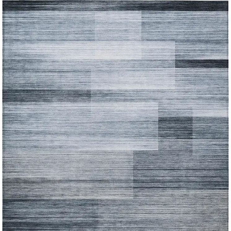 10' X 14' Denim Blue And Ivory Striped Washable Indoor Outdoor Area Rug