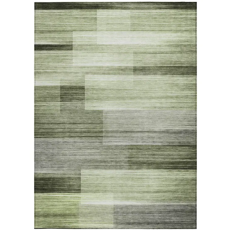 3' X 5' Green And Ivory Striped Washable Indoor Outdoor Area Rug