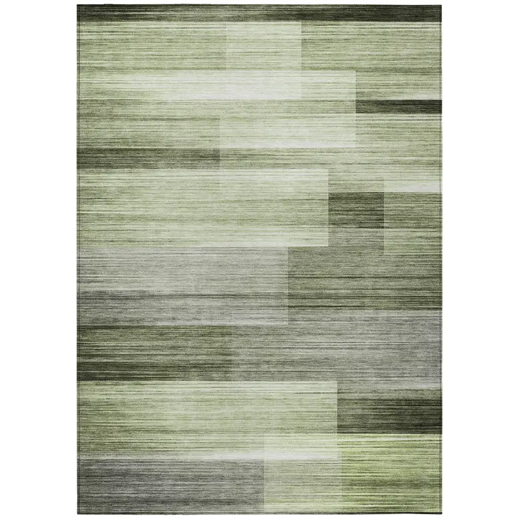 3' X 5' Green And Ivory Striped Washable Indoor Outdoor Area Rug