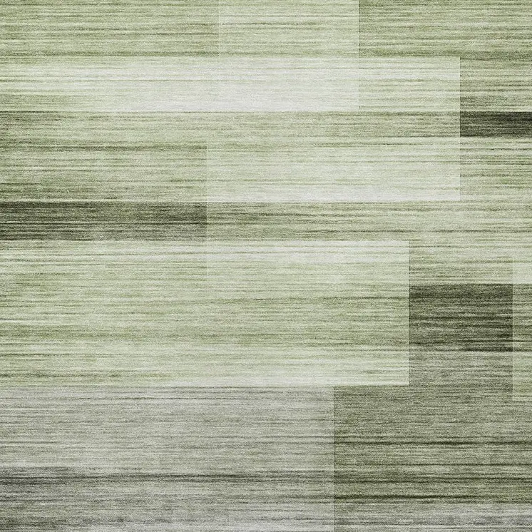 3' X 5' Green And Ivory Striped Washable Indoor Outdoor Area Rug