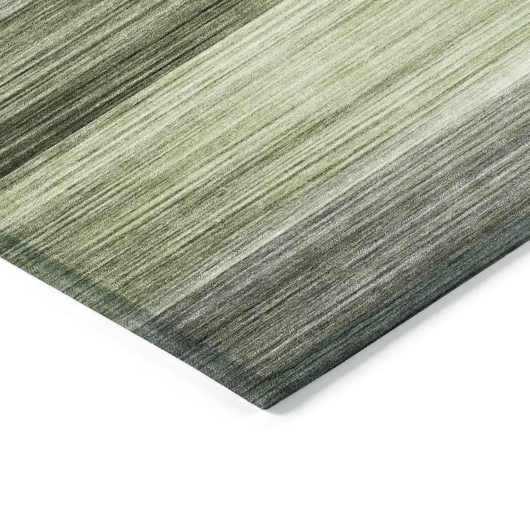 5' X 8' Green And Ivory Striped Washable Indoor Outdoor Area Rug