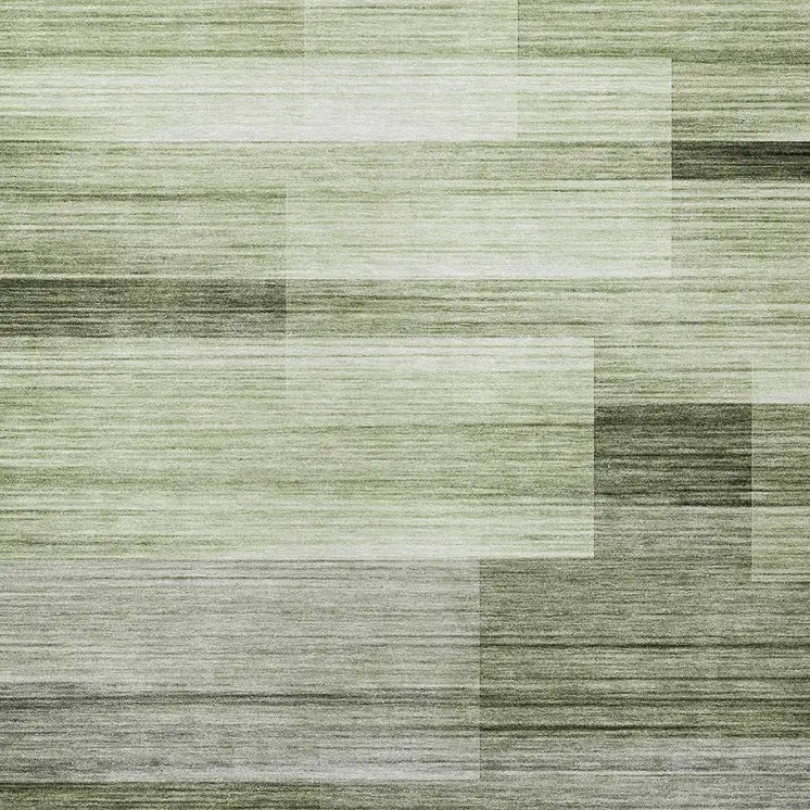 9' X 12' Green And Ivory Striped Washable Indoor Outdoor Area Rug