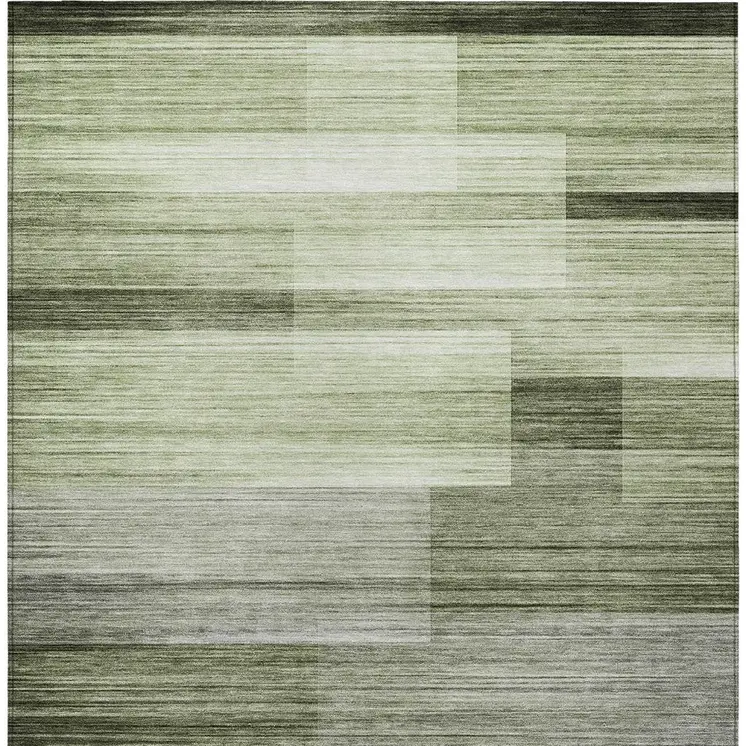 9' X 12' Green And Ivory Striped Washable Indoor Outdoor Area Rug