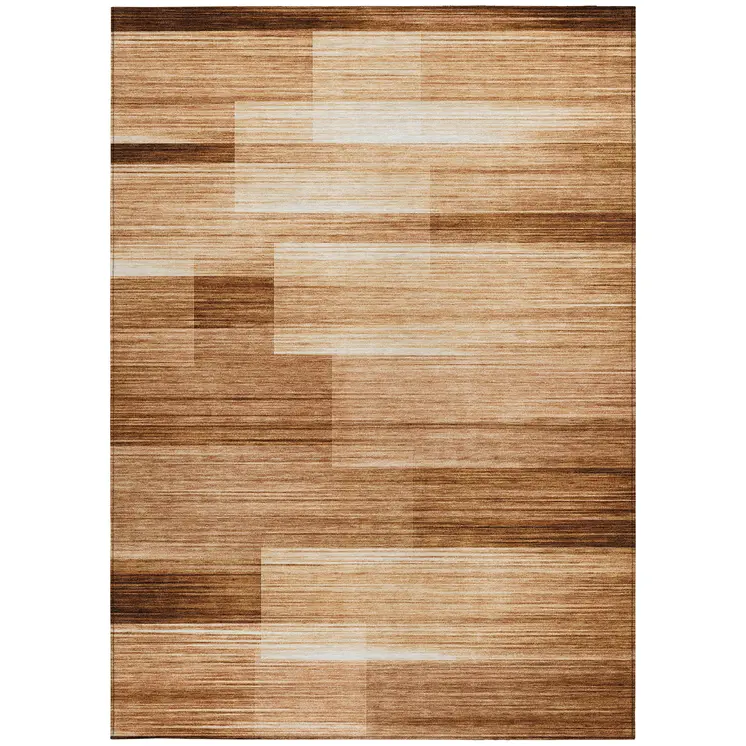 5' X 8' Rust And Ivory Striped Washable Indoor Outdoor Area Rug
