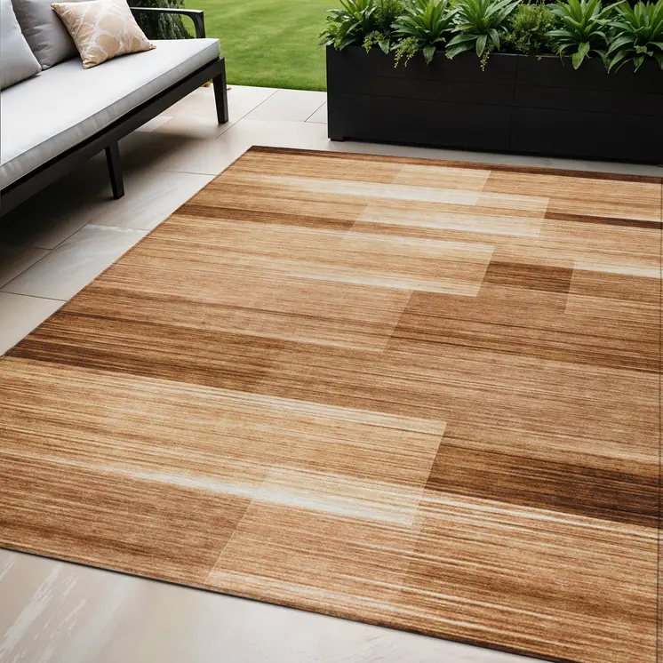 5' X 8' Rust And Ivory Striped Washable Indoor Outdoor Area Rug