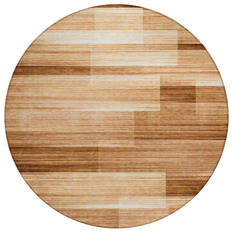 8' Rust And Ivory Round Striped Washable Indoor Outdoor Area Rug