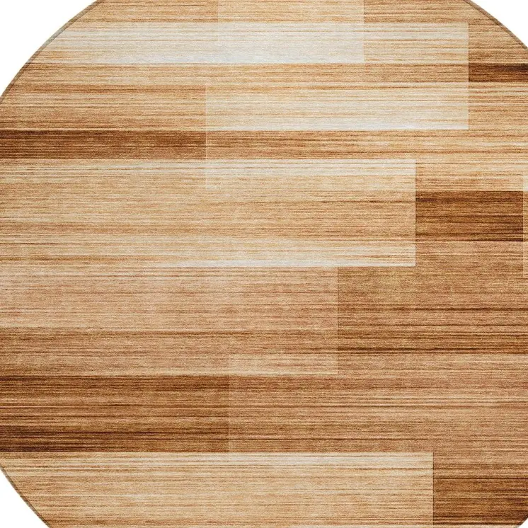 8' Rust And Ivory Round Striped Washable Indoor Outdoor Area Rug