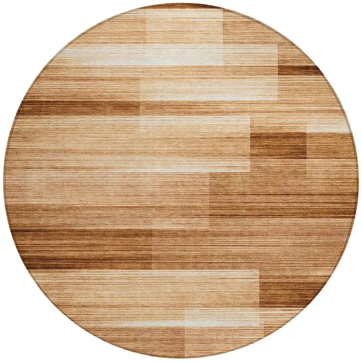 8' Rust And Ivory Round Striped Washable Indoor Outdoor Area Rug