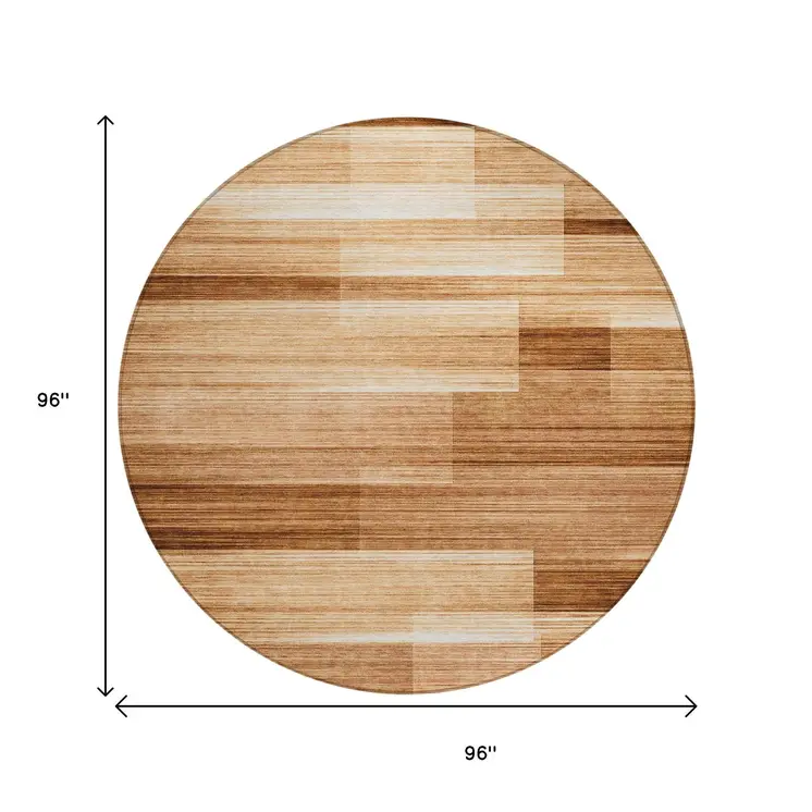 8' Rust And Ivory Round Striped Washable Indoor Outdoor Area Rug
