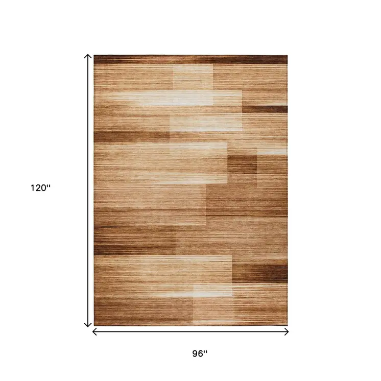 8' X 10' Rust And Ivory Striped Washable Indoor Outdoor Area Rug