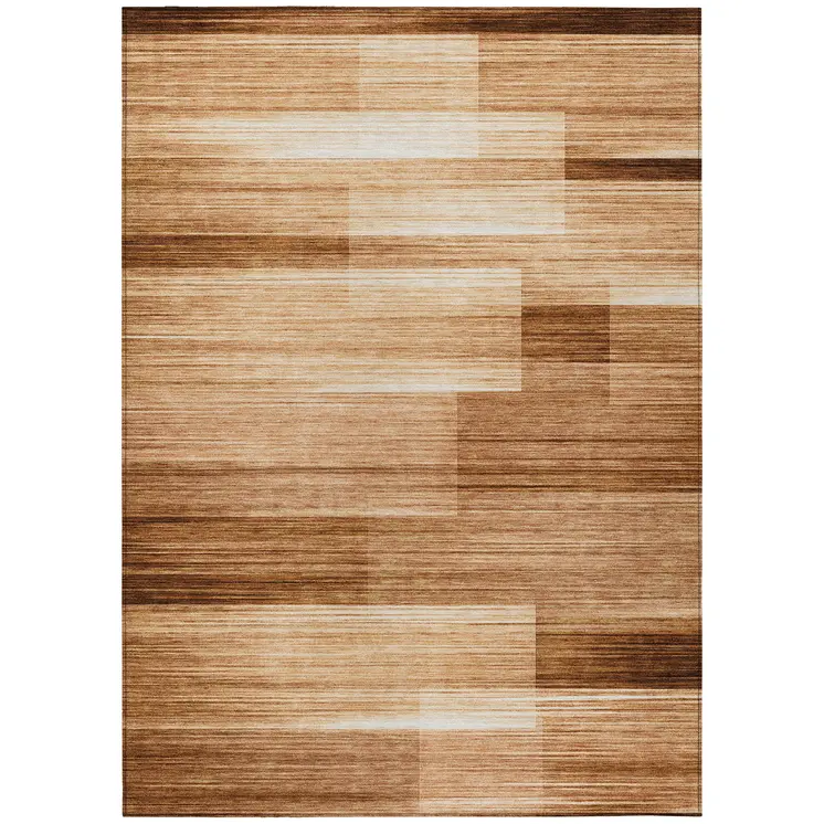 8' X 10' Rust And Ivory Striped Washable Indoor Outdoor Area Rug