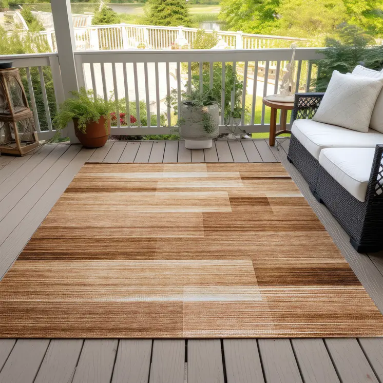 9' X 12' Rust And Ivory Striped Washable Indoor Outdoor Area Rug