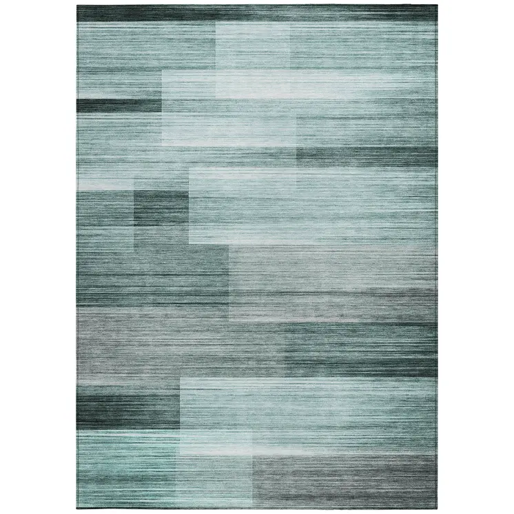 3' X 5' Teal Blue And Ivory Striped Washable Indoor Outdoor Area Rug