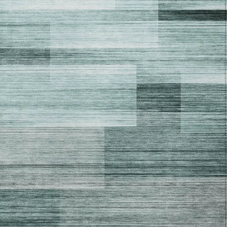 3' X 5' Teal Blue And Ivory Striped Washable Indoor Outdoor Area Rug