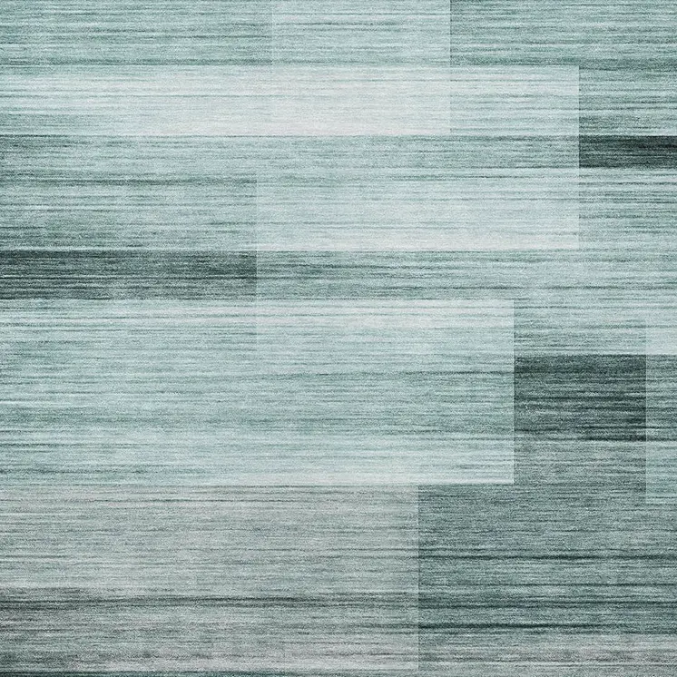 3' X 5' Teal Blue And Ivory Striped Washable Indoor Outdoor Area Rug