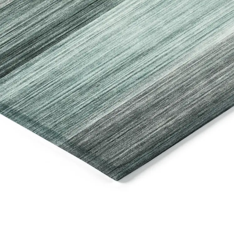 3' X 5' Teal Blue And Ivory Striped Washable Indoor Outdoor Area Rug