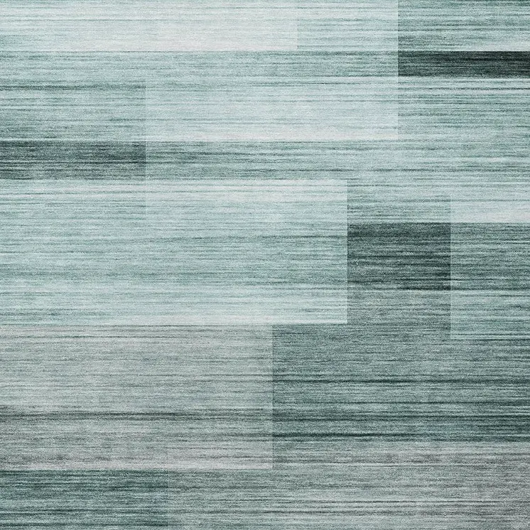 5' X 8' Teal Blue And Ivory Striped Washable Indoor Outdoor Area Rug