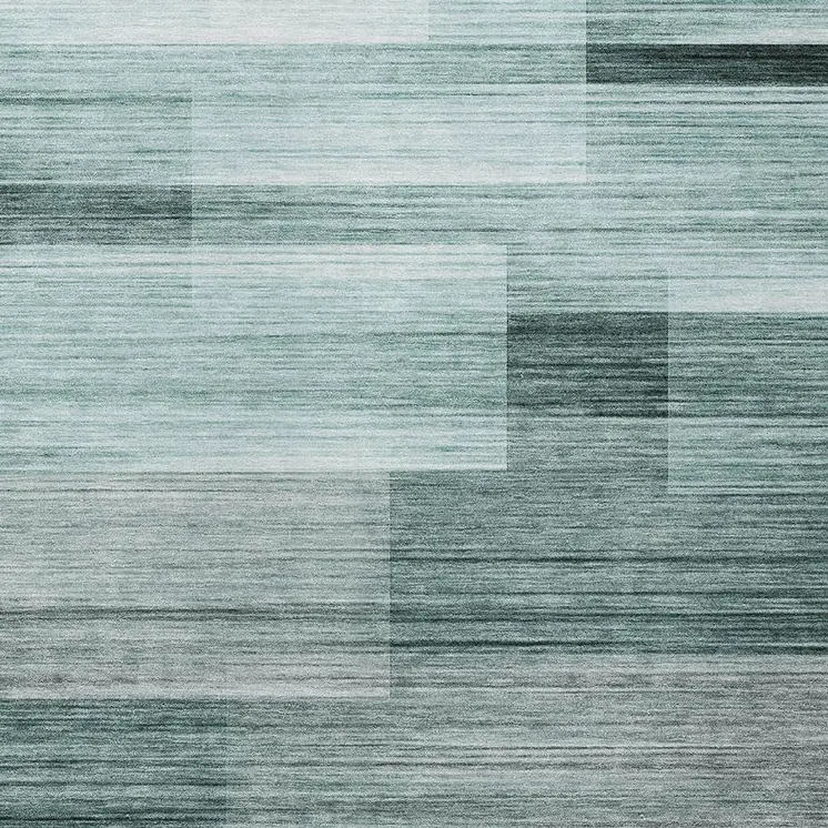 9' X 12' Teal Blue And Ivory Striped Washable Indoor Outdoor Area Rug