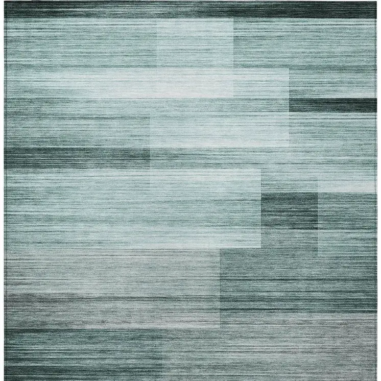 9' X 12' Teal Blue And Ivory Striped Washable Indoor Outdoor Area Rug