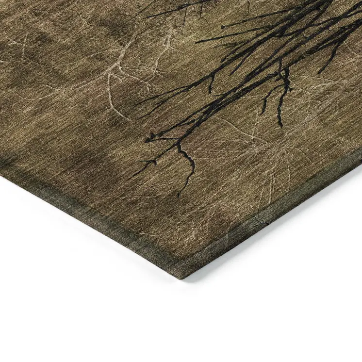 3' X 5' Brown And Charcoal Floral Washable Indoor Outdoor Area Rug