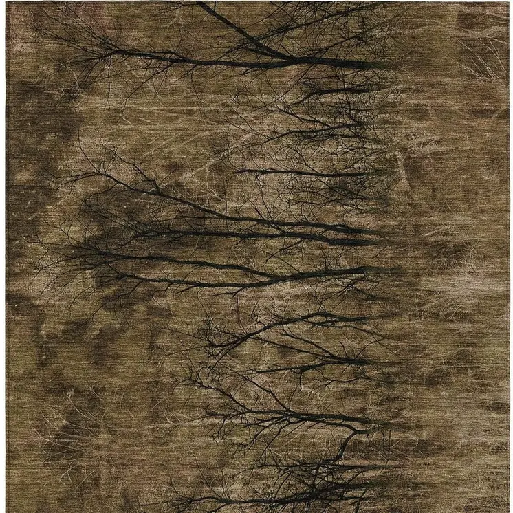 10' X 14' Brown And Charcoal Floral Washable Indoor Outdoor Area Rug