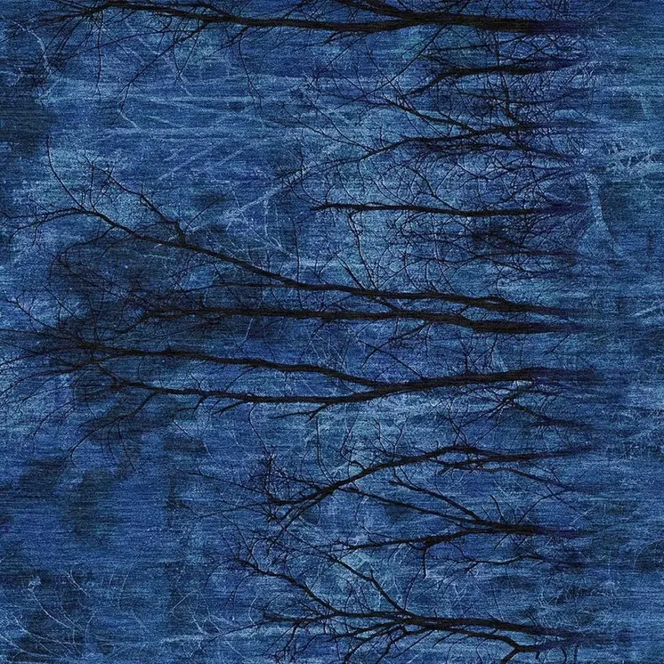 3' X 5' Blue And Charcoal Floral Washable Indoor Outdoor Area Rug