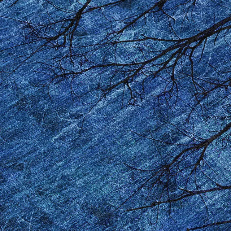 8' Blue And Charcoal Round Floral Washable Indoor Outdoor Area Rug