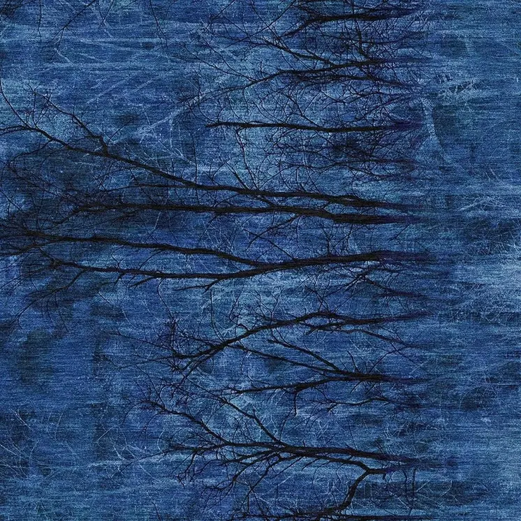 9' X 12' Blue And Charcoal Floral Washable Indoor Outdoor Area Rug