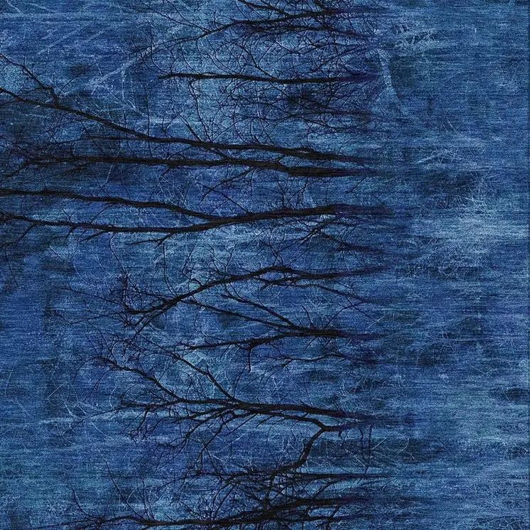 9' X 12' Blue And Charcoal Floral Washable Indoor Outdoor Area Rug