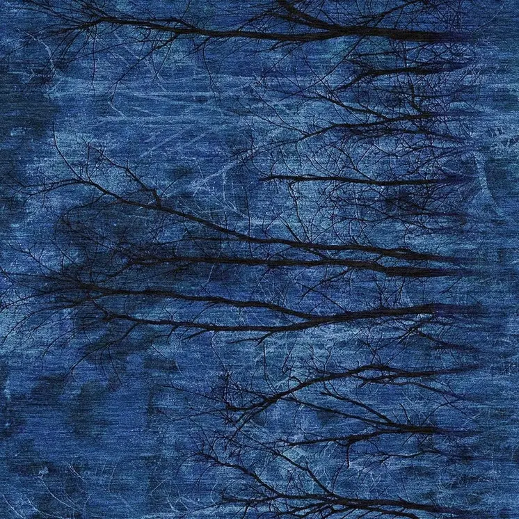 9' X 12' Blue And Charcoal Floral Washable Indoor Outdoor Area Rug