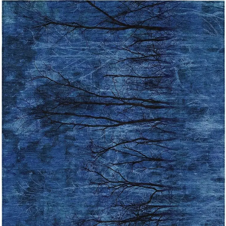 10' X 14' Blue And Charcoal Floral Washable Indoor Outdoor Area Rug