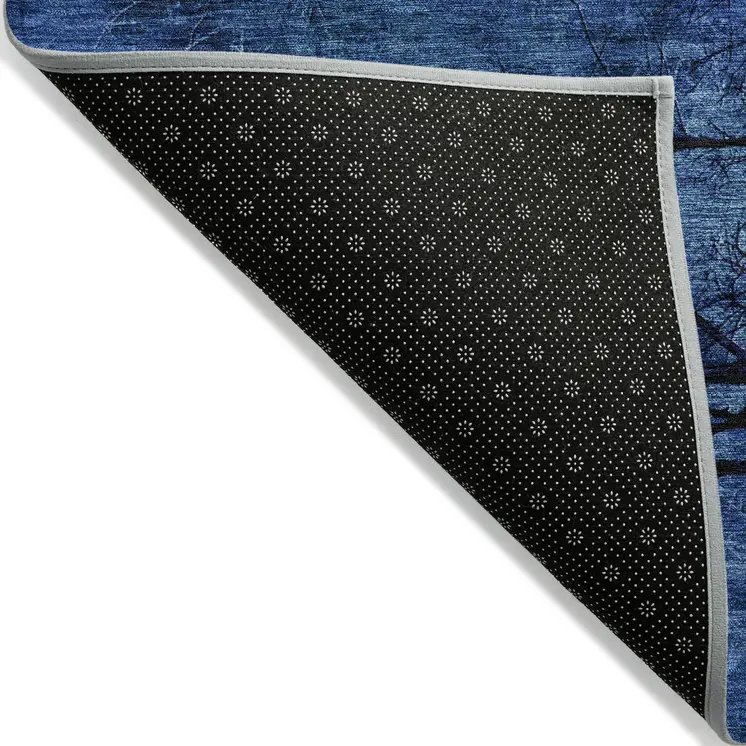 10' X 14' Blue And Charcoal Floral Washable Indoor Outdoor Area Rug