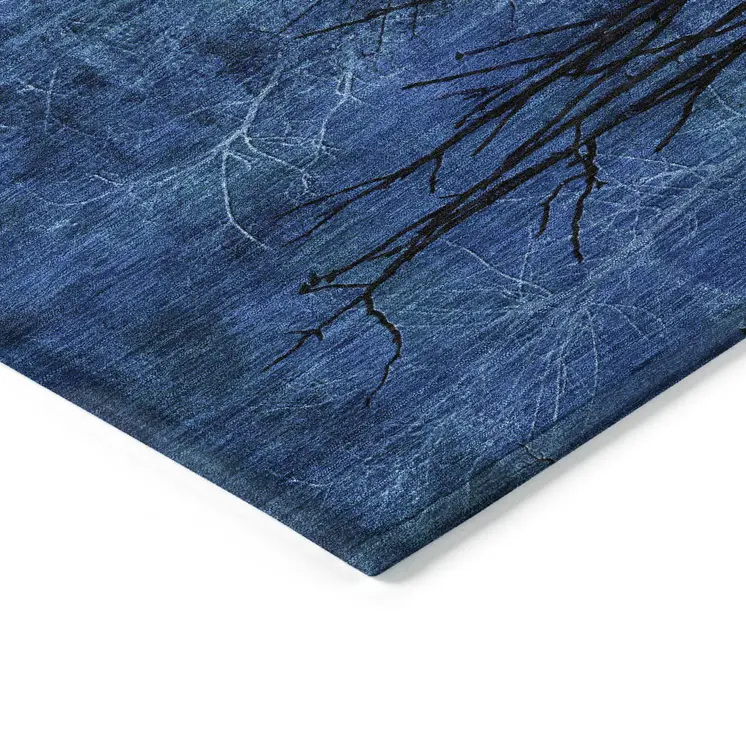 10' X 14' Blue And Charcoal Floral Washable Indoor Outdoor Area Rug