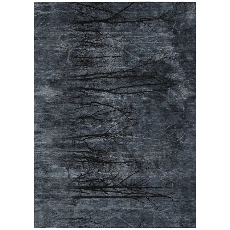3' X 5' Charcoal And Gray Floral Washable Indoor Outdoor Area Rug