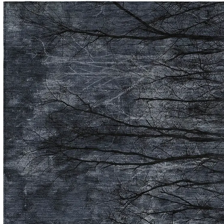 5' X 8' Charcoal And Gray Floral Washable Indoor Outdoor Area Rug
