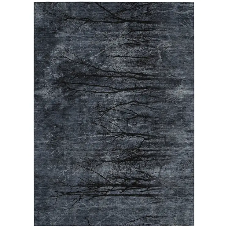 5' X 8' Charcoal And Gray Floral Washable Indoor Outdoor Area Rug