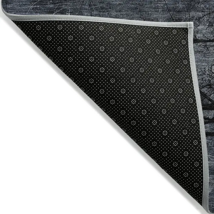 5' X 8' Charcoal And Gray Floral Washable Indoor Outdoor Area Rug