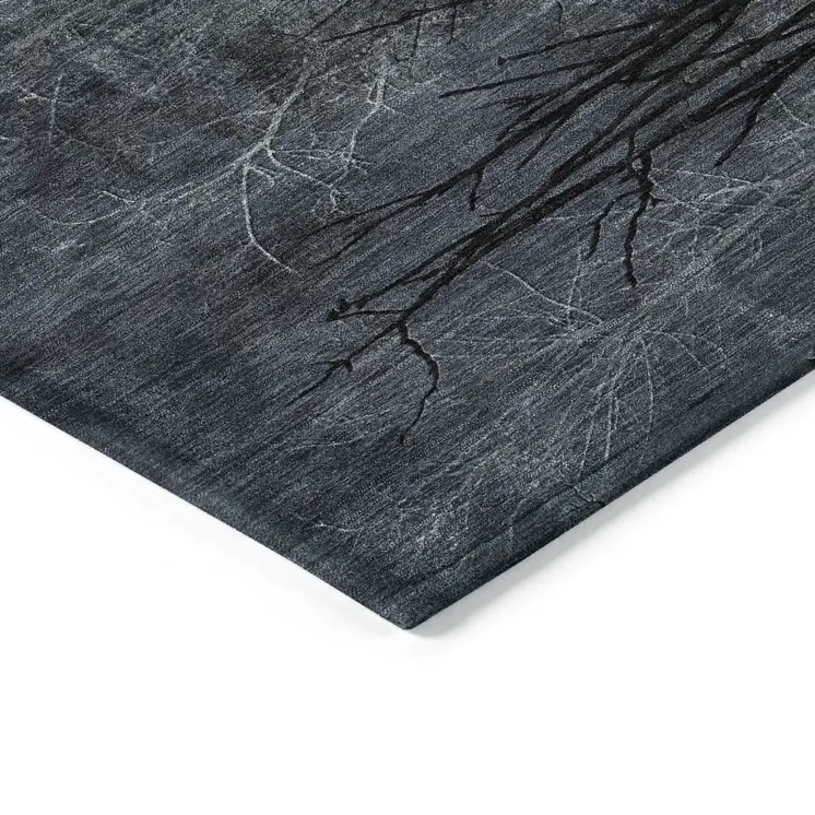 9' X 12' Charcoal And Gray Floral Washable Indoor Outdoor Area Rug