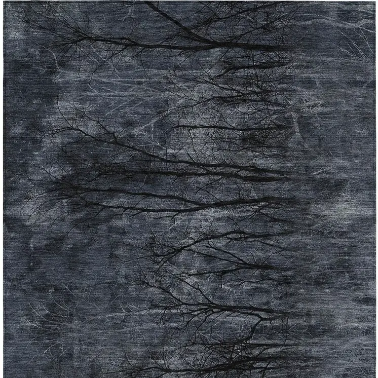 10' X 14' Charcoal And Gray Floral Washable Indoor Outdoor Area Rug