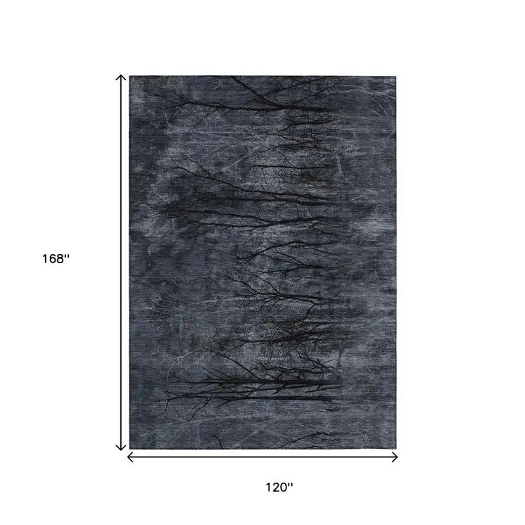 10' X 14' Charcoal And Gray Floral Washable Indoor Outdoor Area Rug