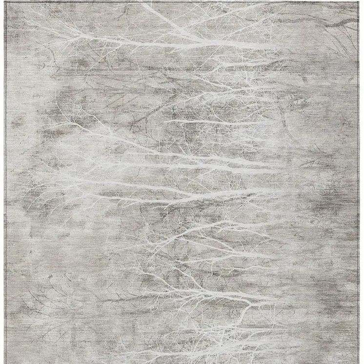 3' X 5' Silver And Gray Floral Washable Indoor Outdoor Area Rug