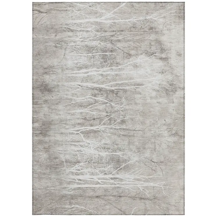 3' X 5' Silver And Gray Floral Washable Indoor Outdoor Area Rug