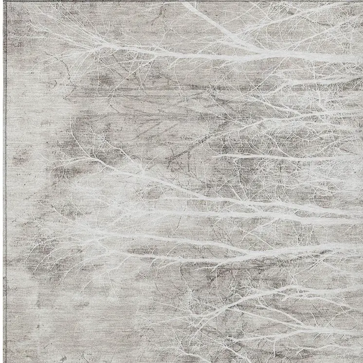 3' X 5' Silver And Gray Floral Washable Indoor Outdoor Area Rug