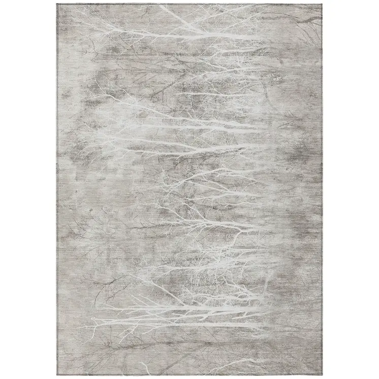 3' X 5' Silver And Gray Floral Washable Indoor Outdoor Area Rug