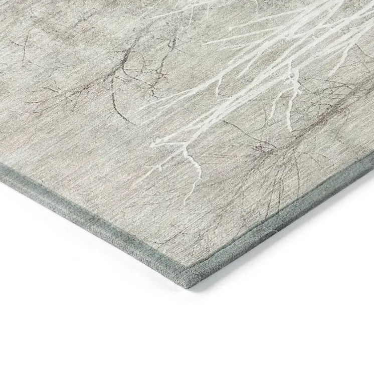 3' X 5' Silver And Gray Floral Washable Indoor Outdoor Area Rug