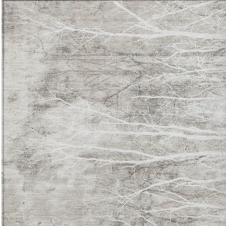 5' X 8' Silver And Gray Floral Washable Indoor Outdoor Area Rug