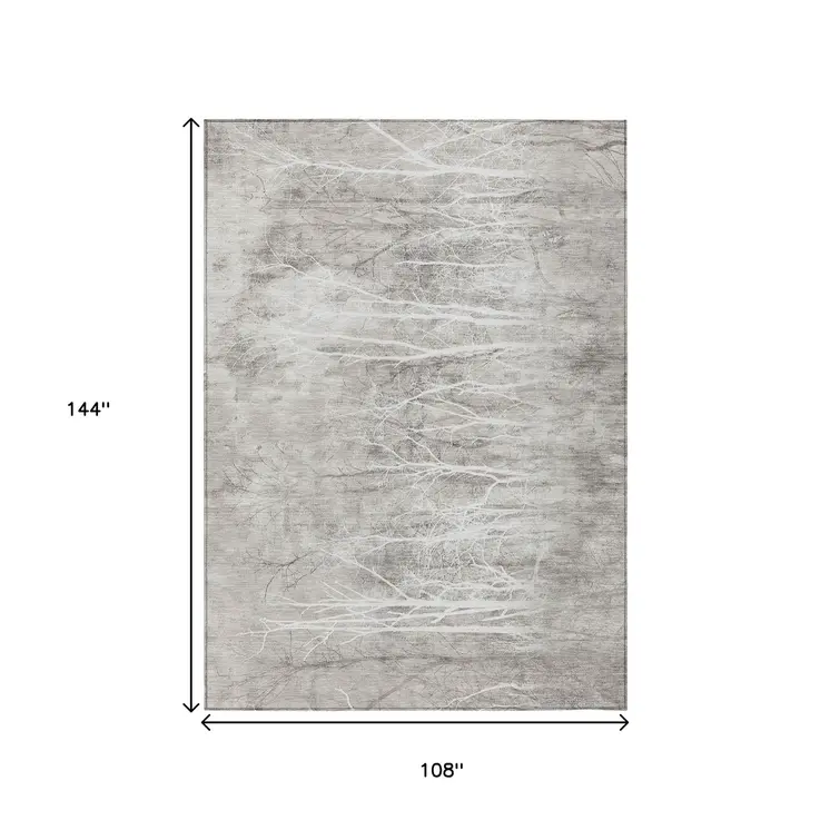 9' X 12' Silver And Gray Floral Washable Indoor Outdoor Area Rug