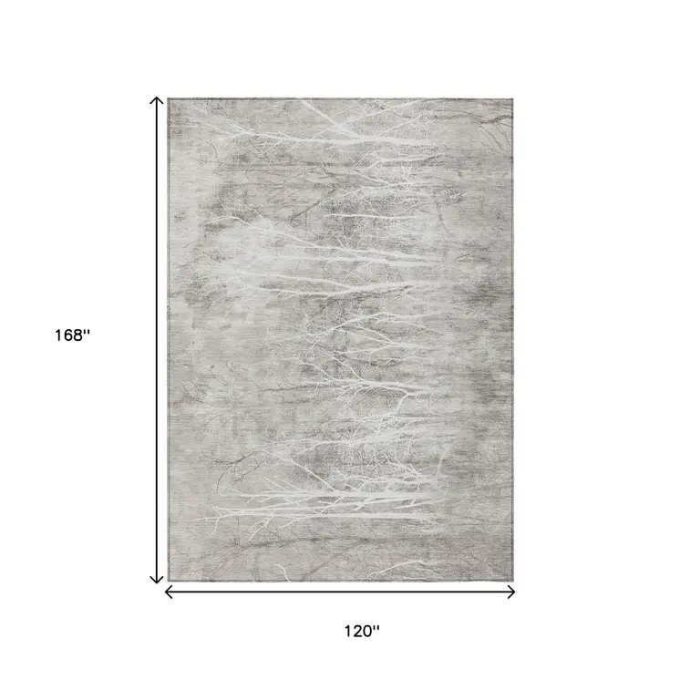 10' X 14' Silver And Gray Floral Washable Indoor Outdoor Area Rug