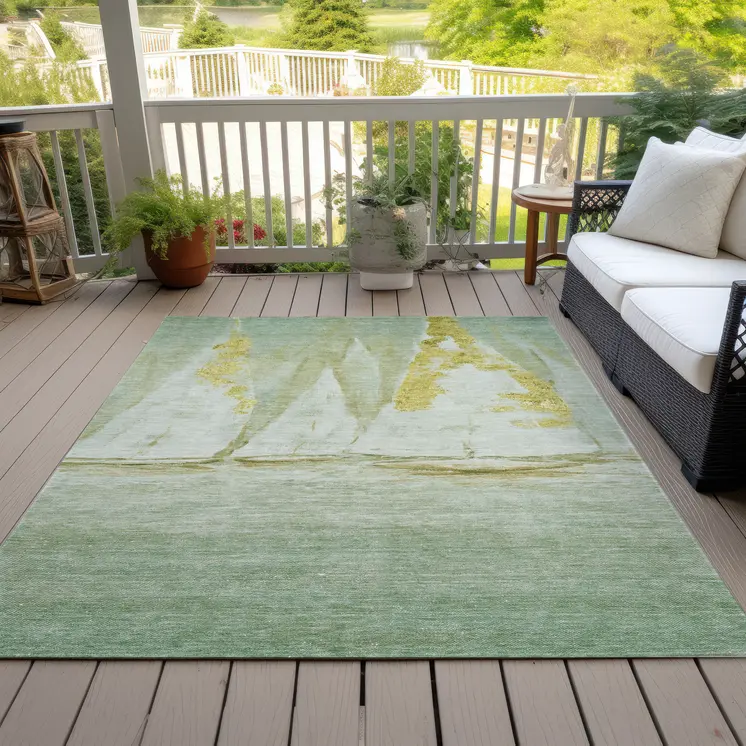 3' X 5' Green And Gold Nautical Washable Indoor Outdoor Area Rug